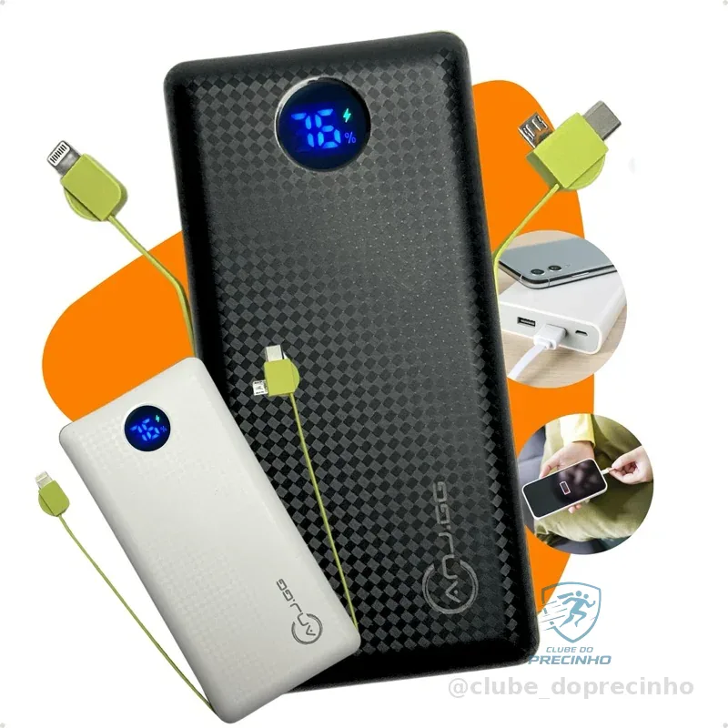 Carregador Portátil Turbo 20000mah Power Bank Universal Com Indicador De Bateria Original Shopee