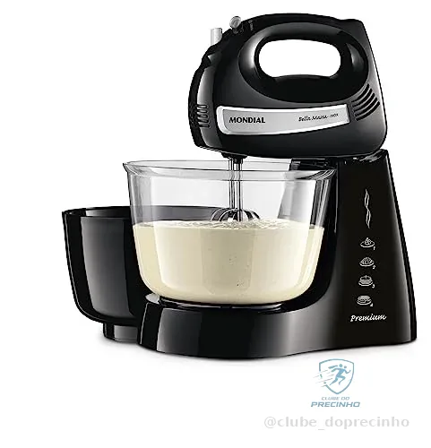 🔥 PARCELADO! Batedeira Bella Massa, Mondial, Preto/Inox, 500W, 110V - B-23 NP
