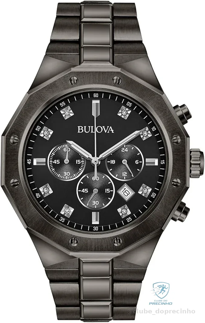 Bulova Relógio analógico masculino de quartzo com pulseira de aço inoxidável, cinza, 24 (modelo: 98D142)