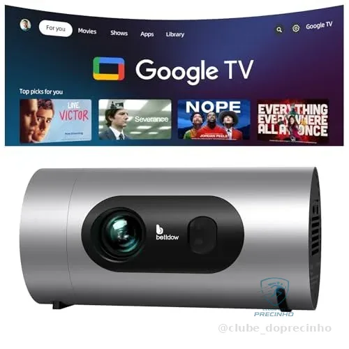 Projetor Bettdow AC1093pro, support Full HD 1080p, Projetor Portatil 10000 Lúmens, Google TV, Wi-Fi, Bluetooth, Automático Keystone, Carregamento Tipo C