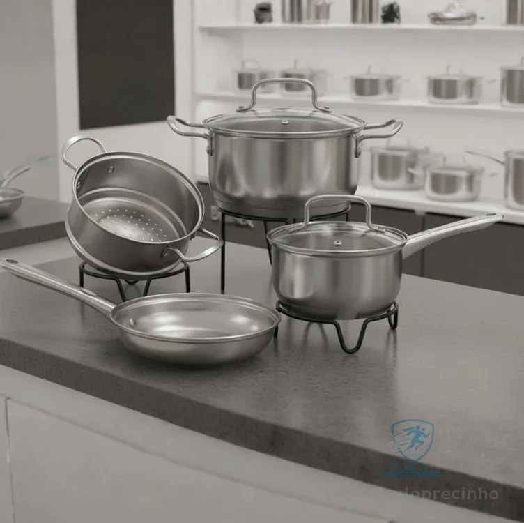 Jogo de Panelas Brinox Aço Inoxidável Fundo Triplo 4 Peças Jasmin com Indução Inox