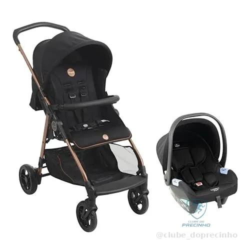 🔥 PARCELADO! Carrinho de Bebê com Bebê Conforto, Lui Travel System Preto Cobre Burigotto