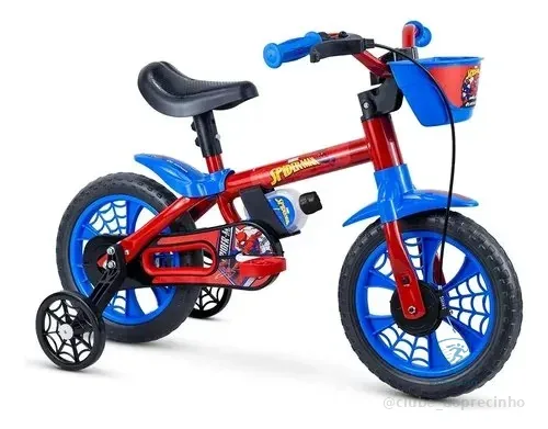 Bicicleta Infantil Aro 12 Nathor Spider-man Com Rodinhas E Freio Tambor Vermelho/celeste/preto