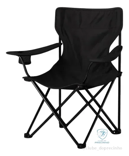 Cadeira Dobrável Camping Praia Pesca Com Porta-copo Com Bolsa Portátil 120kg Preto