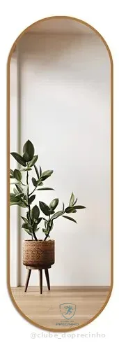 Espelho Oval Moderno 160x55cm Moldura Couro Caramelo Parede Decorativo