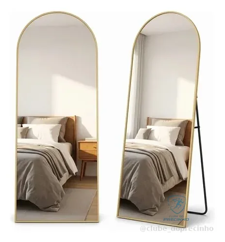 🔥 PARCELADO! Espelho Arco Oval Corpo Inteiro 162x52 Moldura Dourada Chão Dourado