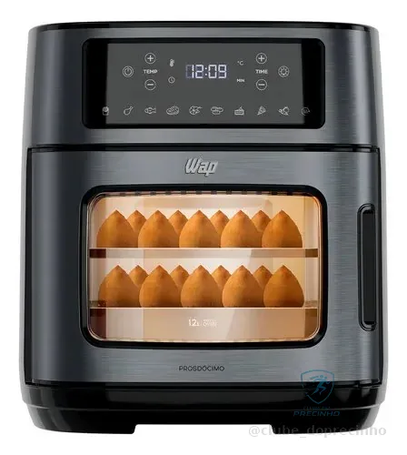 Fritadeira Elétrica Air Fryer Oven Black Inox Wap Waod2 12 Litros 4 Em 1 Porta Com Abertura Lateral E Removível 1800w Preto 127v