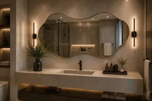 Espelho Grande Orgânico Com Moldura Lapidado 100x50 Caramelo