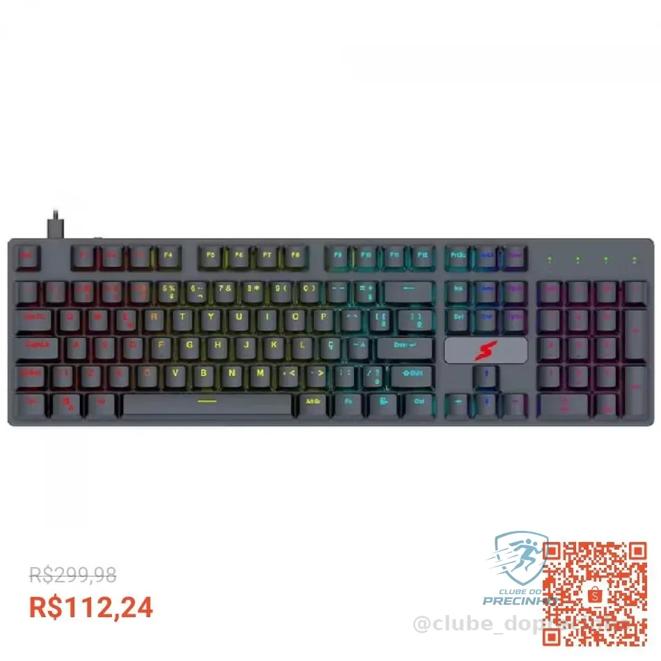 Teclado Gamer SuperFrame Striker Rainbow Switch Blue ABNT2 USB Full Size Preto