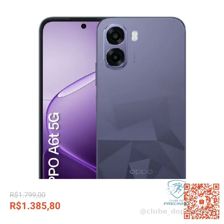 Smartphone OPPO A6t 5G 256GB 24GB (8+16GB) 6500mAh 50MP AI 120Hz NFC IP64