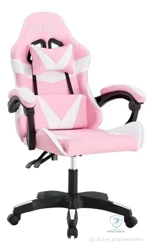 Cadeira Gamer Giratória Kloöf Com Apoio De Braços, Reclinável E Encosto Branco E Rosa Branco/rosa Couro Sintético