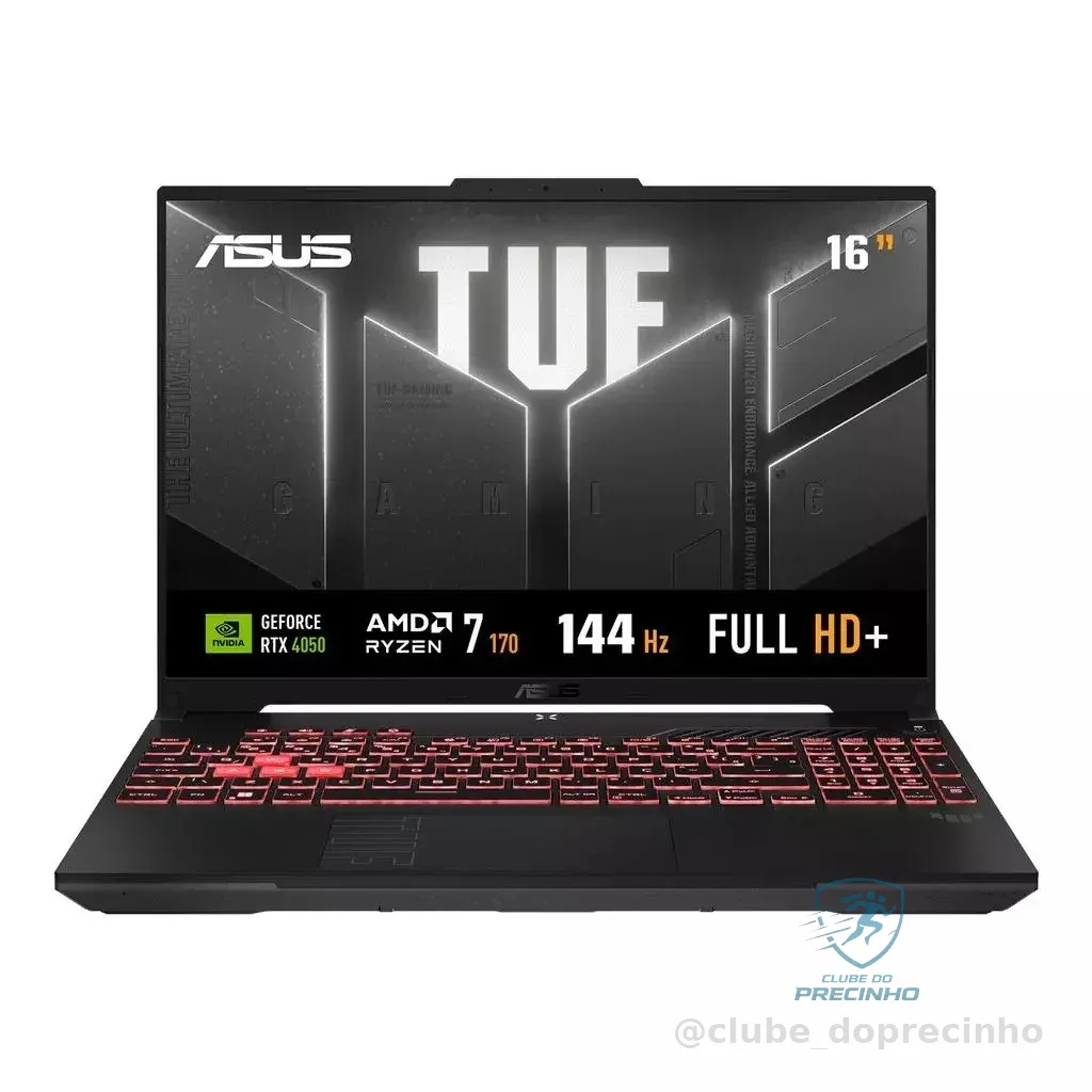 Notebook ASUS TUF Gamer A16 FA607NUQ RTX 4050 Ryzen 7 16GB RAM 512GB SSD Linux 16" LCD LED 144Hz IPS RL167
