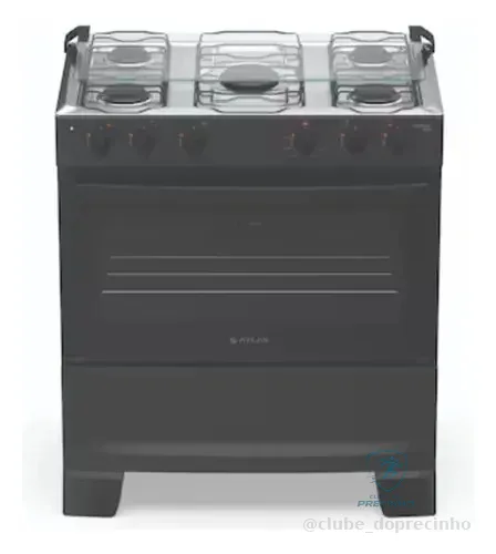 Fogão 5 Bocas Mônaco Plus Com Mesa Inox Automático Atlas Preto