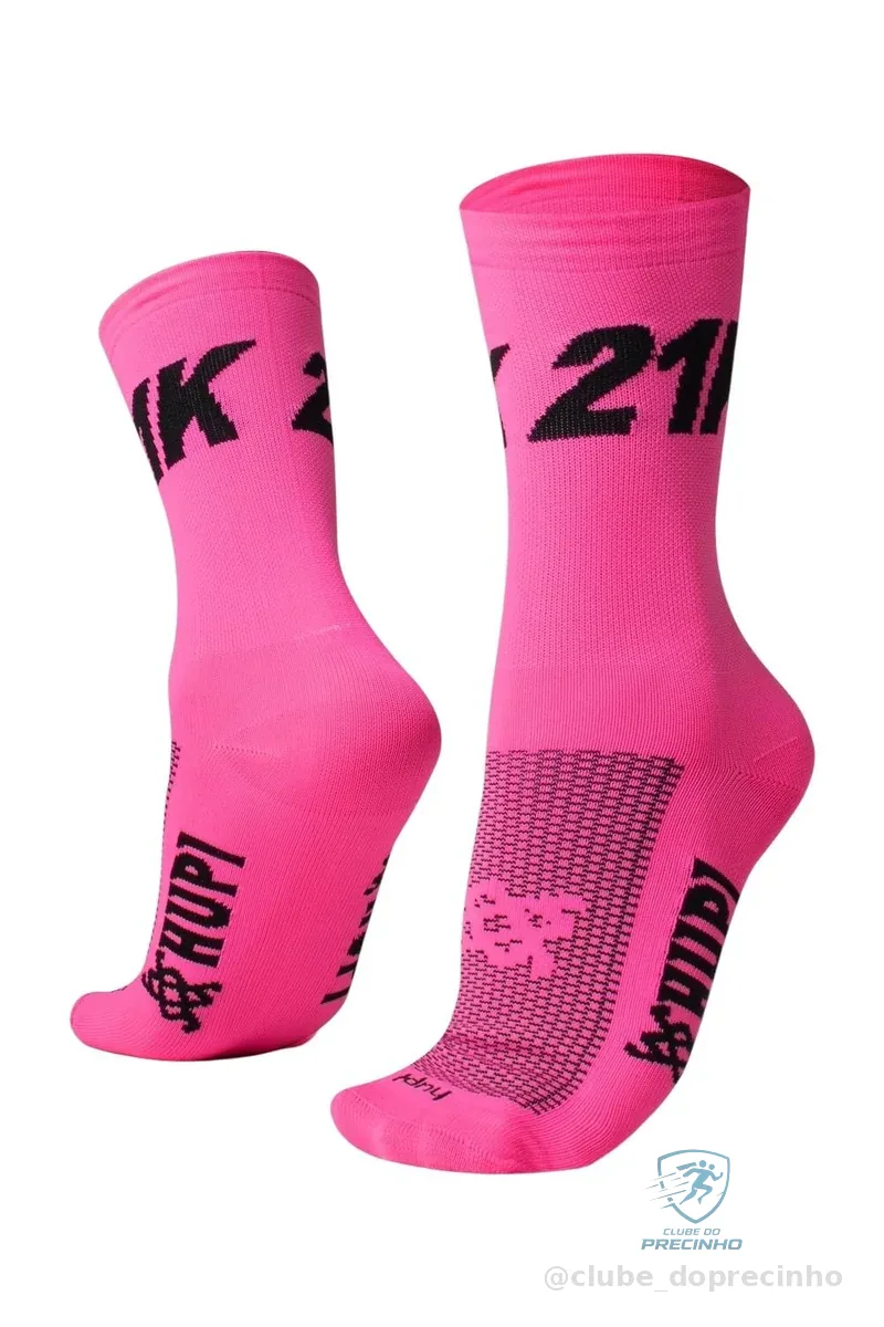 Meia para Corrida Hupi 21k Amarelo Neon, Cor: Amarelo Neon, Tamanho: Único