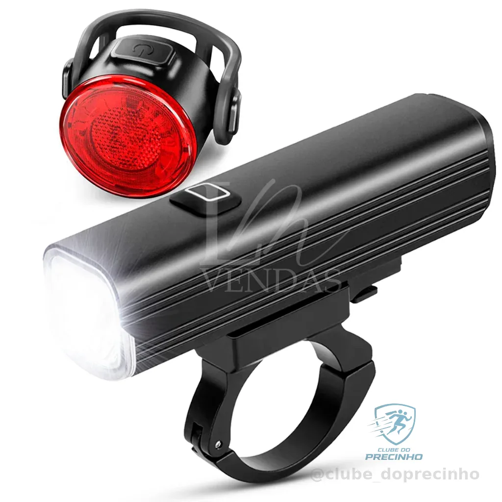 Farol 5 Led Lanterna Usb Bike 10000 Lumens Carregador Celular Power Bank + Sinalizador Traseiro 4