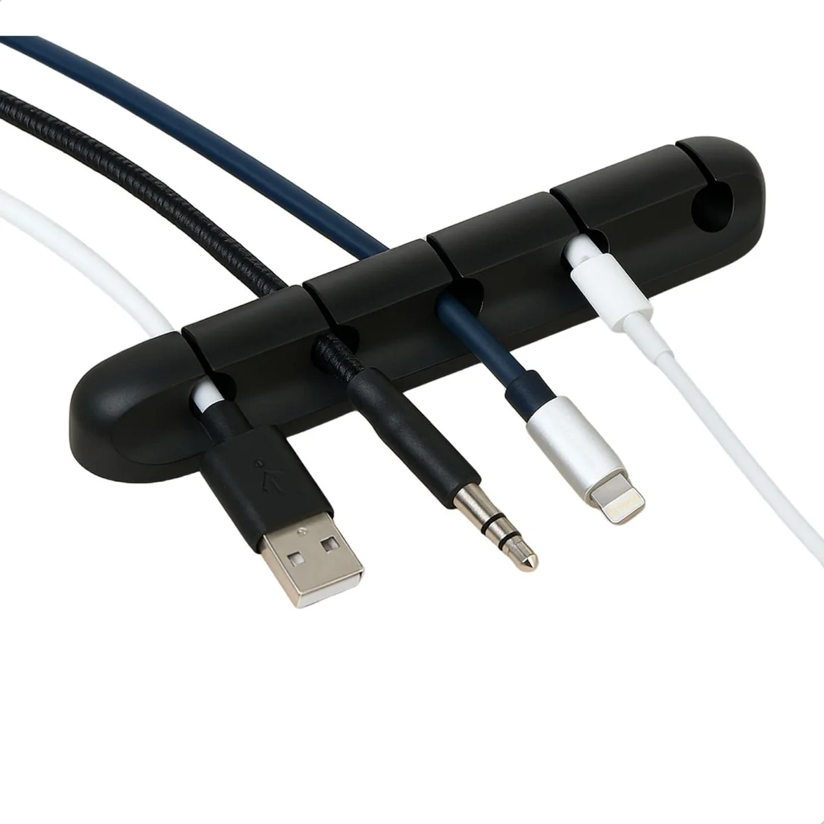 Organizador de Cabos e Fios em Silicone Flexível 5 Entradas – Suporte Adesivo para Mesa e Escritório