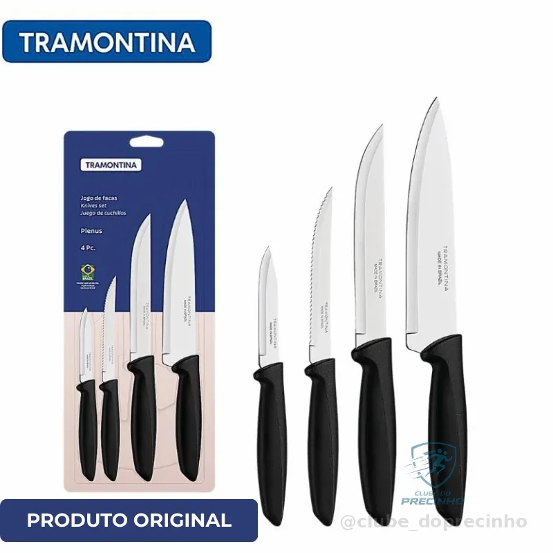 Jogo De Facas Tramontina Plenus 4 Peças Aço Inox Produto Original Shopee