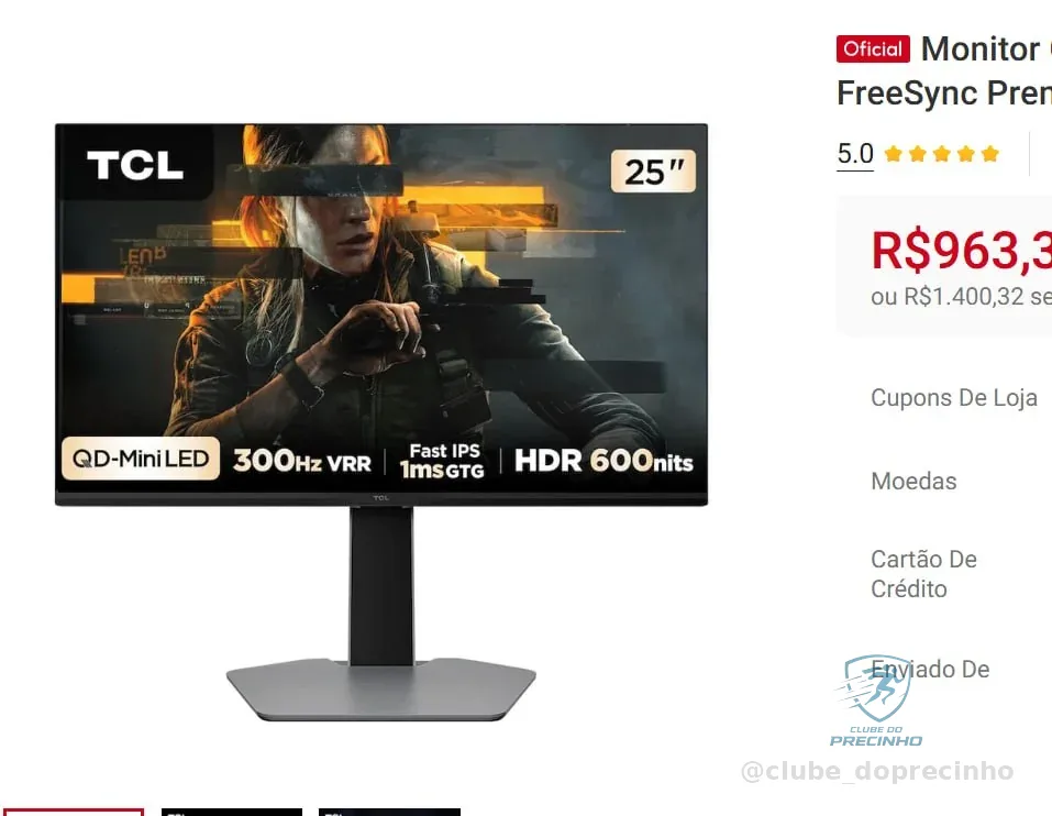 Monitor Gamer 25 Full HD 25G64 QD-Mini LED 300Hz 1ms FreeSync Premium TCL