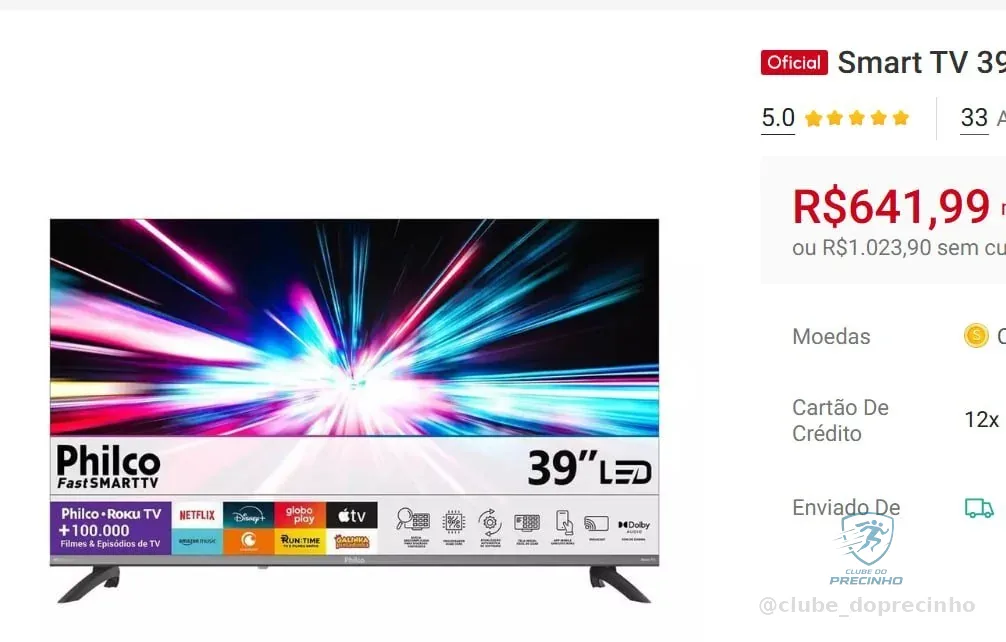 Smart TV 39" Philco Full HD Roku TV Dolby Audio P39CRA