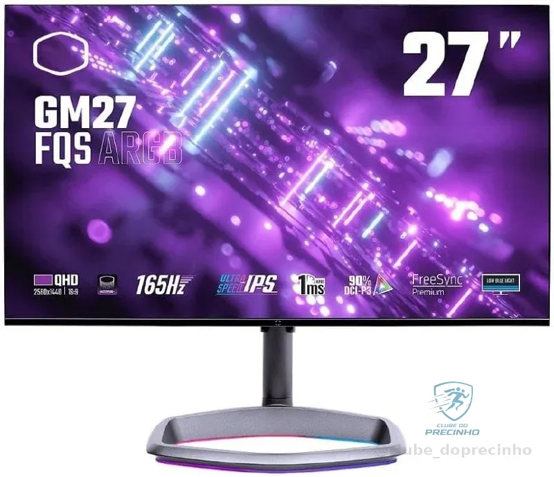 Monitor Gamer Cooler Master Full HD 27" Pivot Ajuste de Altura e Inclinação GM27-FQS ARGB HDMI 2560  1440 VESA 165Hz