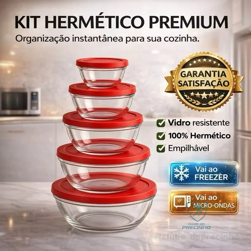 Kit 5 Tigelas de Vidro Tampas Hermeticas Potes de Armazenamento Shopee
