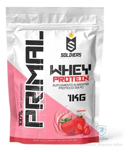 Whey Protein Primal 1kg Sabor Morango Soldiers Nutrition Pós Treino Recuperação Suplemento Proteína