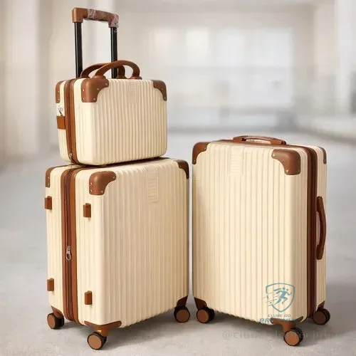 Mala De Viagem Kit 10+23+frasqueira  Kit Com 3 Peças Bege Listras