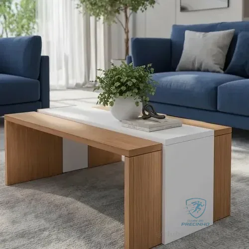 Mesa De Centro Apoio Branca E Madeirada 60cm Dekoratto Mdf Branco E Madeirado