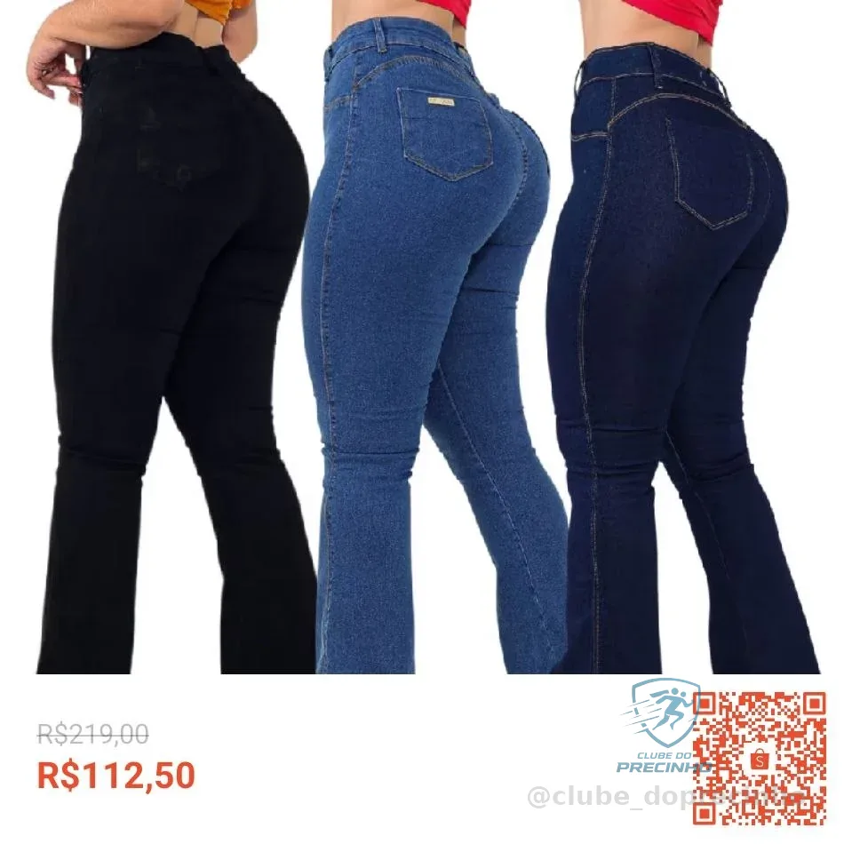 Kit 03 Calças Flare Feminina Jeans Escura Modelagem Empina Bumbum Lycra Cos Alto Boca de Sino