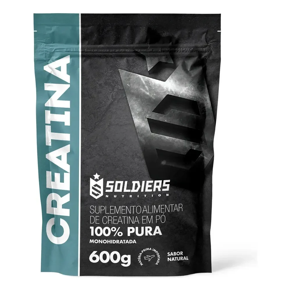 Creatina Monohidratada 600g Soldiers Nutrition 100% Pura Importada Performance Músculo Treino Sem Sabor
