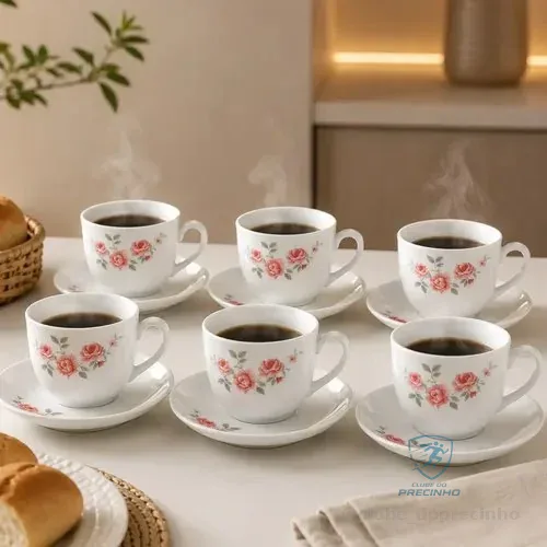 Jogo De Xicaras E Pires Vidro Café Chá 12 Peças 220ml