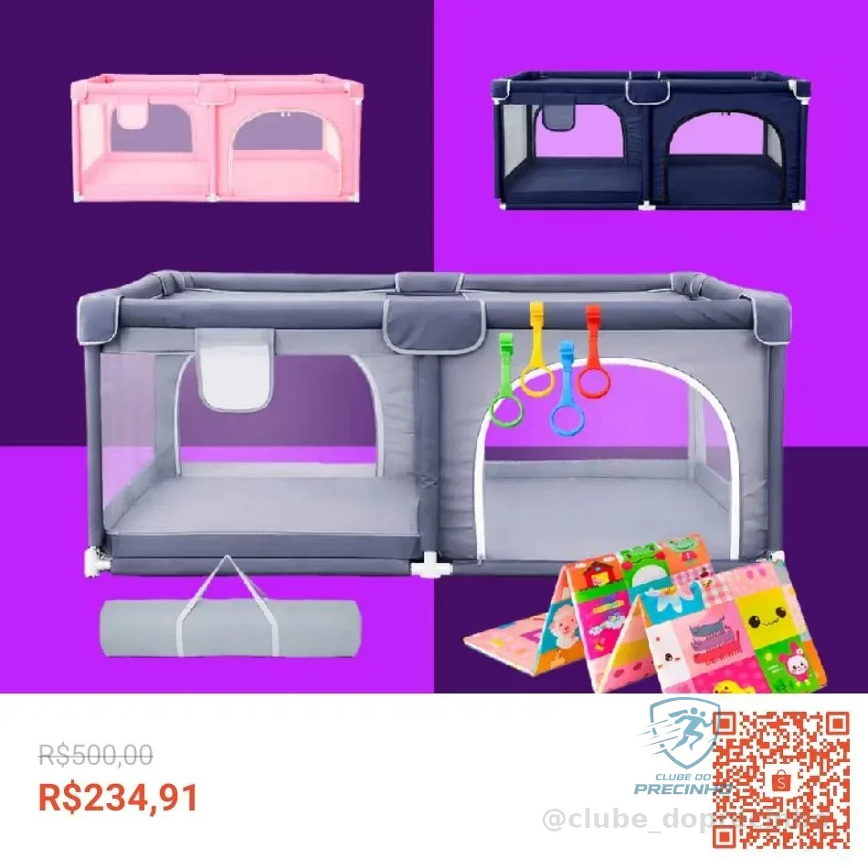 Cercadinho Bebê + Tapete + Bolsa + Argola Grande Chiqueirinho Infantil 180x150 Portátil Dobrável