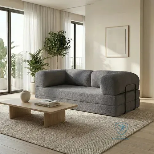 Sofá Cama Snoo 2 Lugares 1,80m Bouclé Design Moderno Cinza Liso