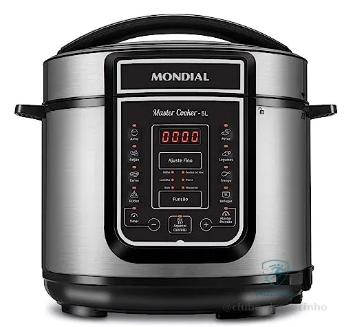 🔥 PARCELADO! MONDIAL Panela de Pressão Elétrica Digital 5L, Preto/Inox, 900W, 110V - PE-38