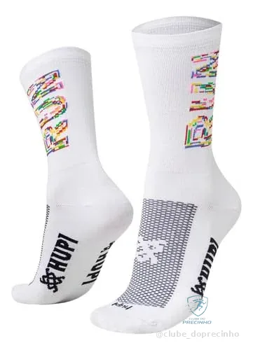 Meia Ciclismo Corrida Bike Hupi Cano Médio Cores 1 Par - Run Colors Branca - 36-42
