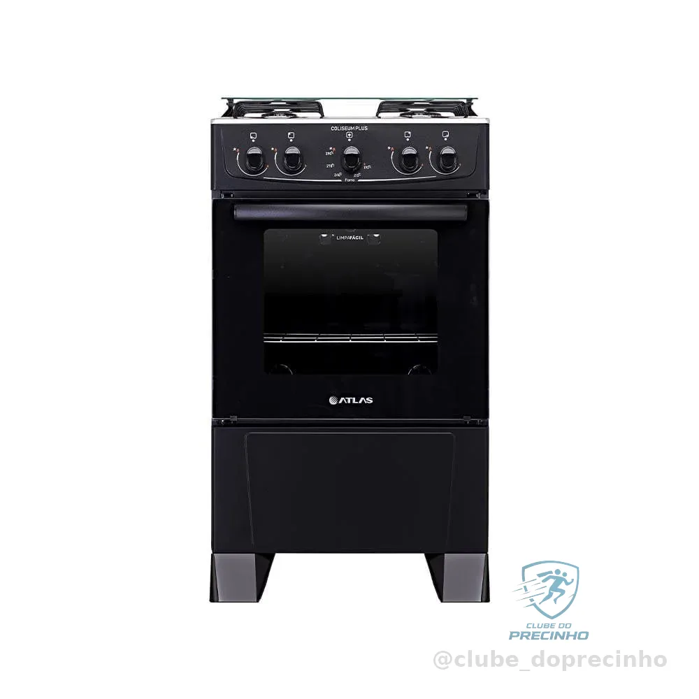Fogão De Piso Atlas Coliseum Plus 4 Bocas Com Mesa Inox Preto