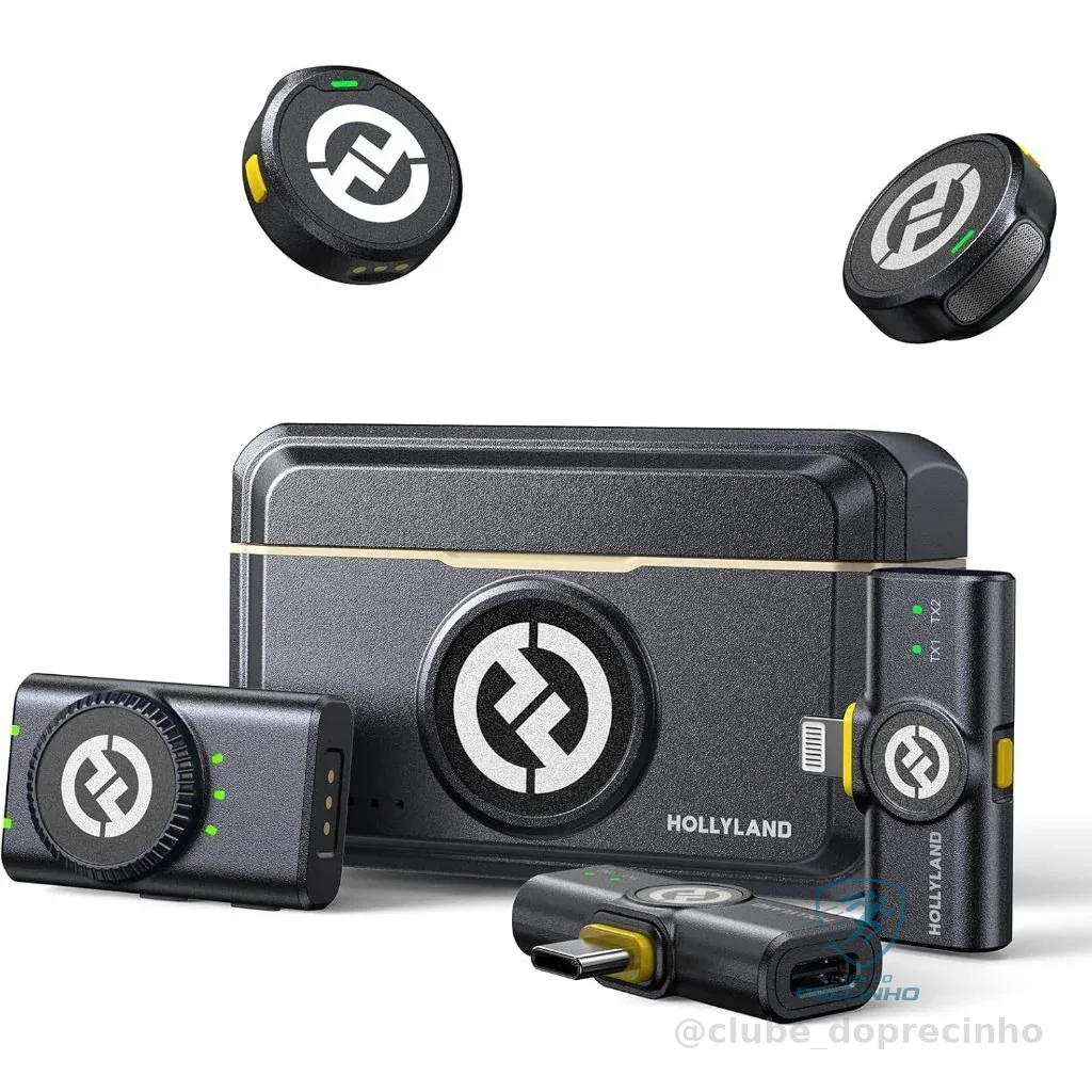 Microfone Lapela Bluetooth sem fio Hollyland Lark M2 Versão Lighting USB-C Câmera Combo Duo Original