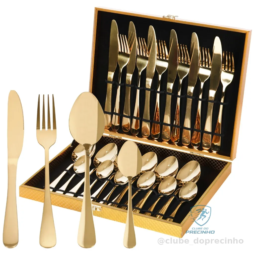 Jogo Talheres 24 Peças Faqueiro Inox Premium Luxo Com Maleta Shopee