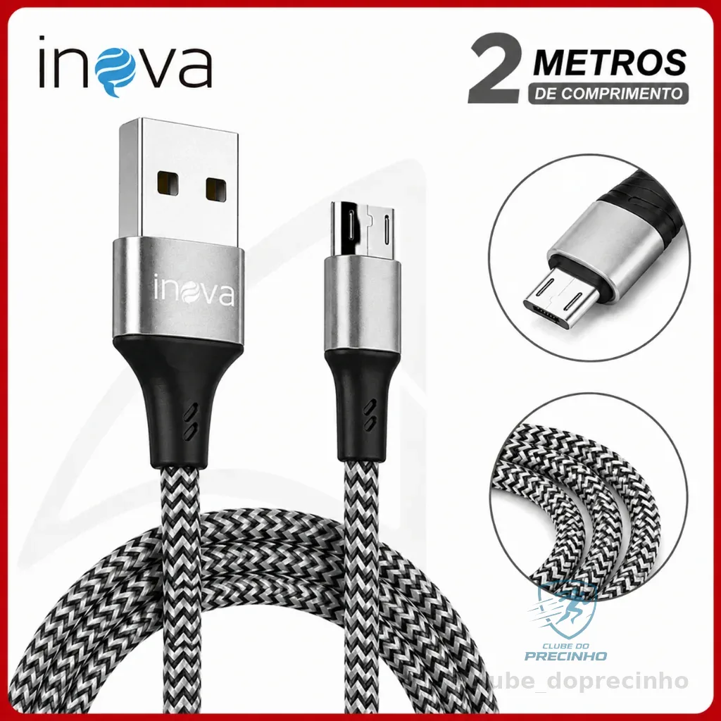 Cabo Carregador Android V8 Micro USB Reforçado 2 Metros Original Inova Shopee
