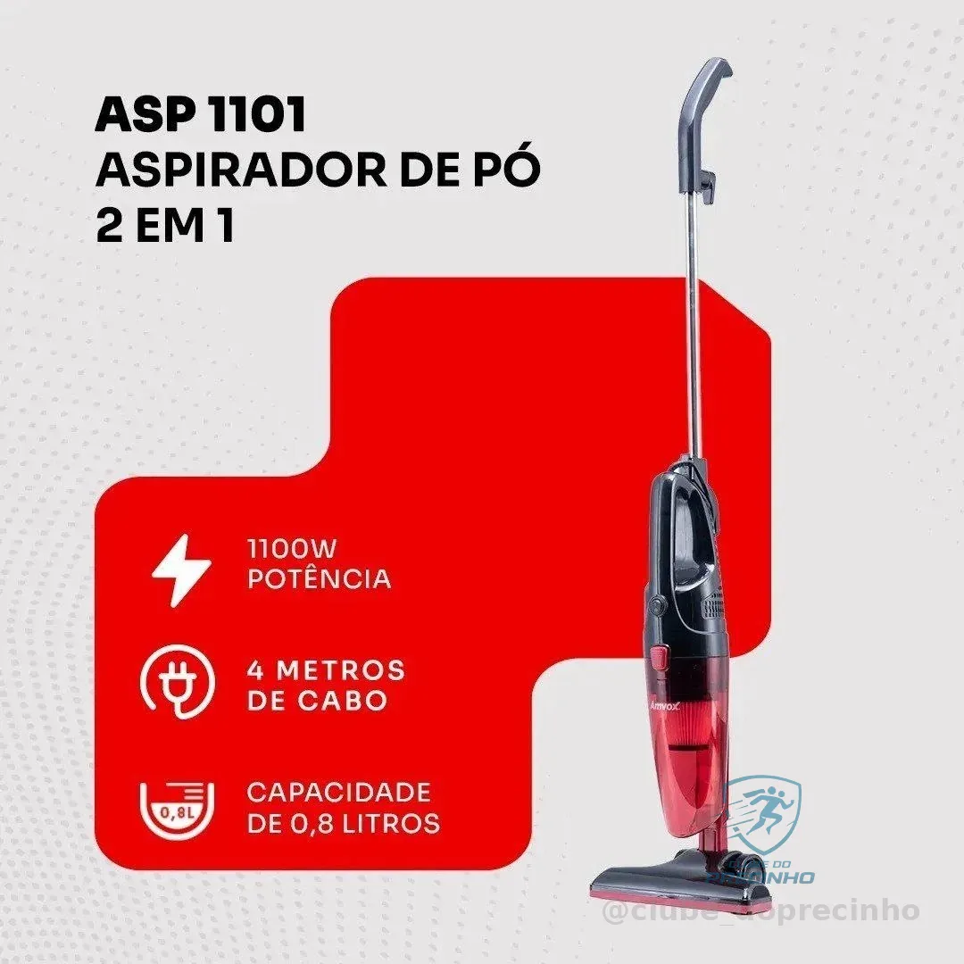 Aspirador De Pó 2 Em 1 Vertical Mão Portátil Com Fio 1100w Amvox Asp 1101 Vermelho/preto 127v