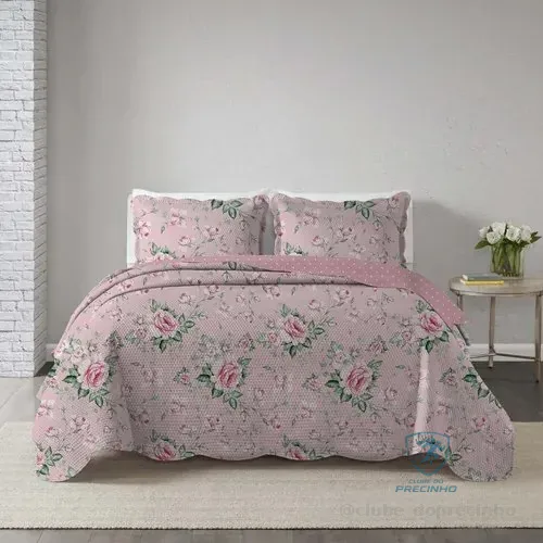 Kit Colcha Cobre Leito Queen 3 Peças Estampada
