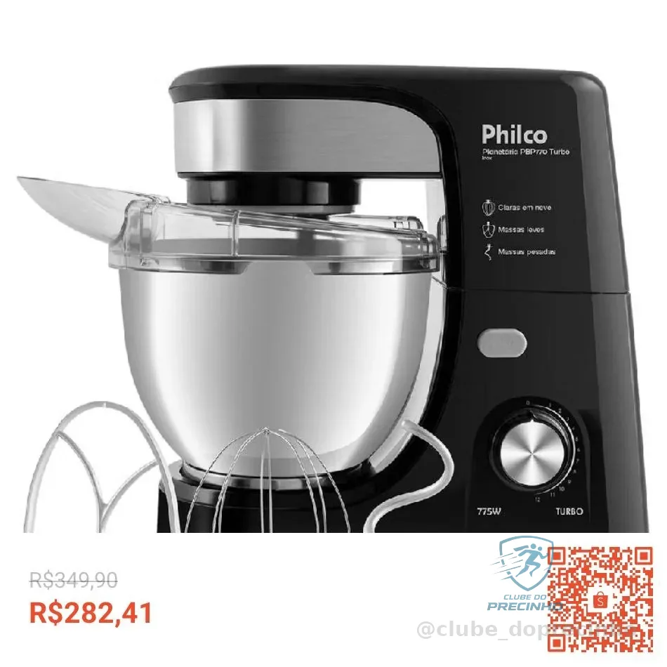 Batedeira Planetária Philco 775W 3 Batedores Preta PBP770PI