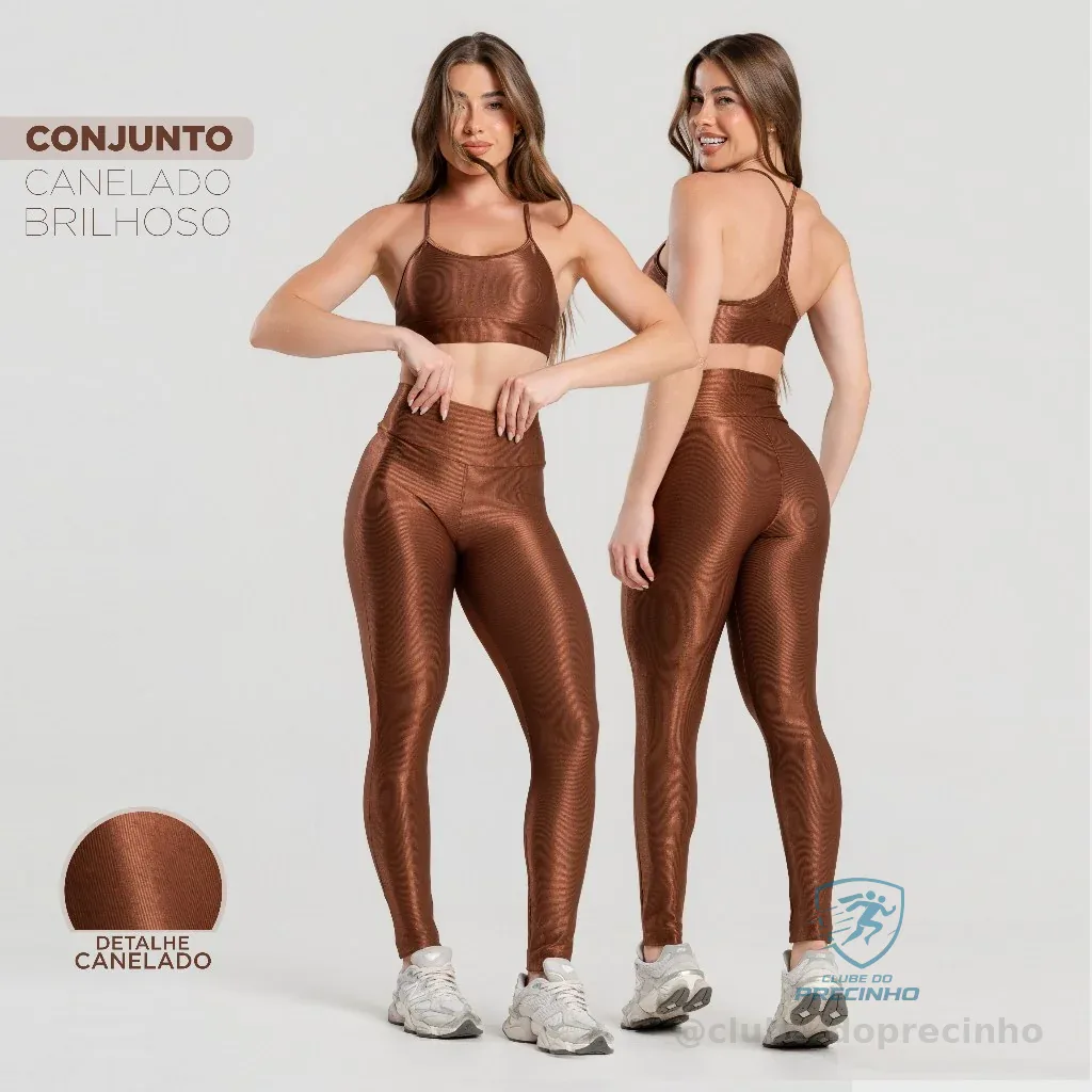 Conjunto Fitness Feminino Trilobal Canelado – Top Alcinha + Legging Cós Alto Modelador Brilhoso Academia e Treino Shopee