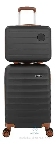 Kit Mala De Viagem Bordo Mão Pequena 10kg Abs Cadeado 360 Cor Preto Dubai