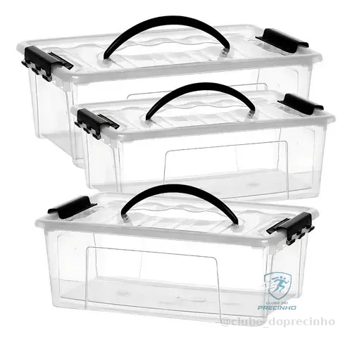 3x Caixa Organizadora Multiuso 7,3l Com Tampa Transparente Transparente Lisa