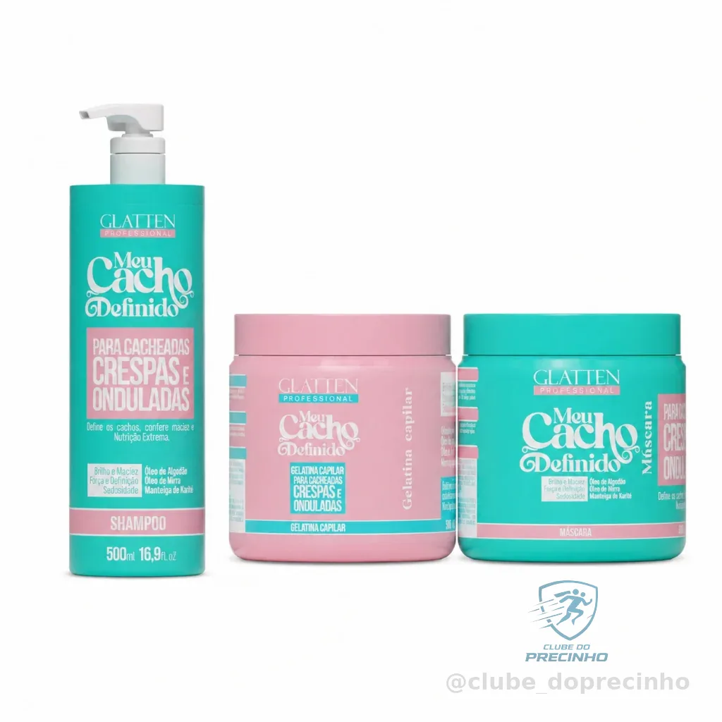 Kit de Nutrição Para Cabelos Cacheados - Meu Cacho Definido GLATTEN Shopee