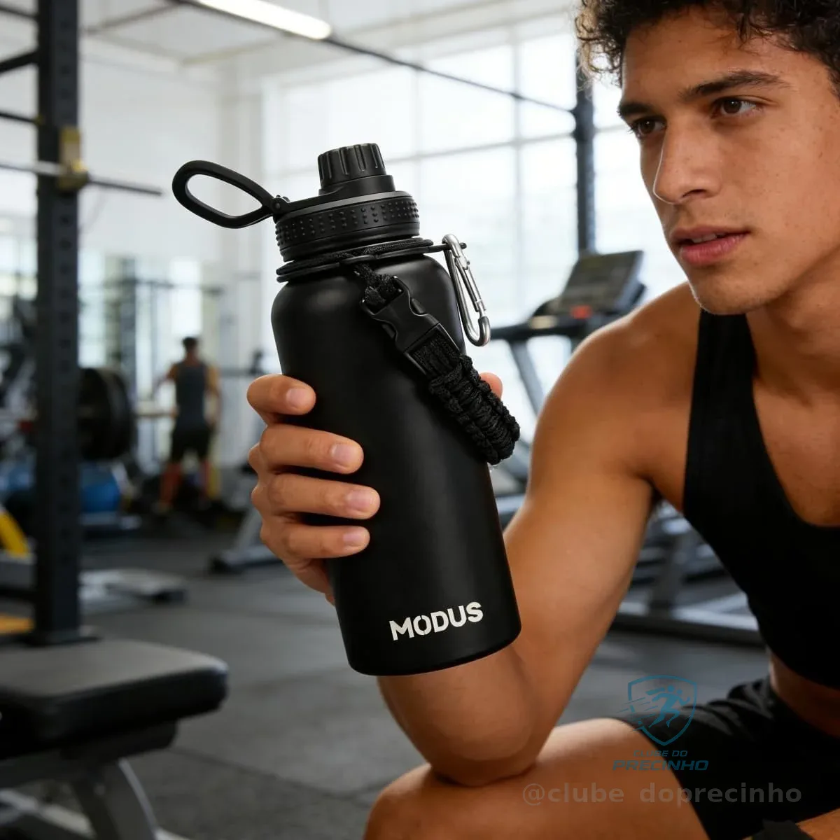 🔥 PARCELADO! MODUS 950mL Garrafa Térmica Aço Inoxidável Com Alça Paracord (Preto)