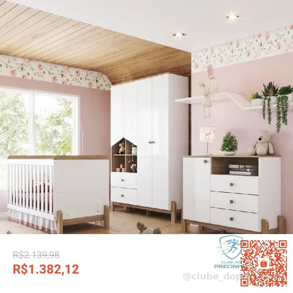 Conjunto Quarto de Bebê Completo Berço 2 em 1, Guarda-roupa e Cômoda Yuri Espresso Móveis