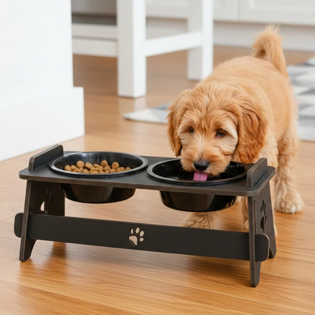 Comedouro Pet Elevado Com Tigela e Tampa  Para Gato Cachorro Mdf Pronta Entrega