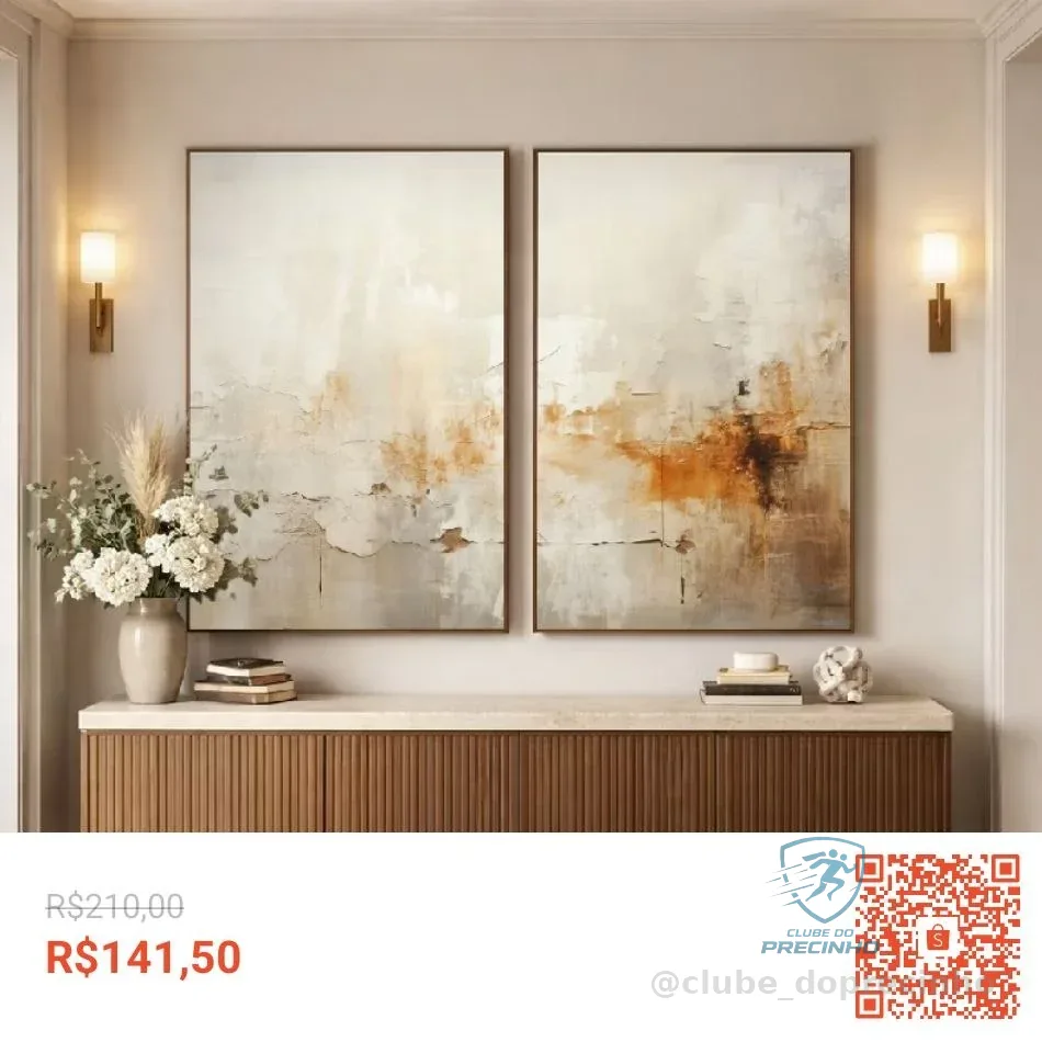 Quadro Decorativo Abstrato Reflexo do Outono 2 Telas Díptico Sala Quarto Escritório Decoração